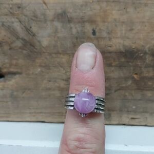 Signed Sarah Adjustable Silver and Purple Stone Ring